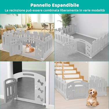 Laufstall для цуценят MAMIZO 60 см: пластиковий загончик з тором, сірий-білий, 5+1 панель