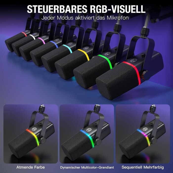 Мікрофон ZealSound XLR/USB для подкастів з RGB підсвічуванням та регулятором гучності | Для студії, стрімінгу, YouTube, геймінгу | Сумісний з PC, Mac, PS4-5, мікшером KD8S