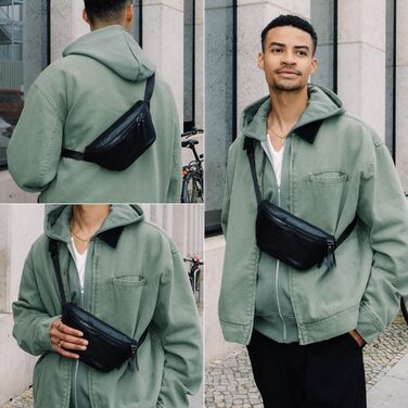 Berliner Bags Преміум Поясна Сумка Noah, Чоловіча/Жіноча Сумка через Плече з Шкіри, Кросбоді, Чорна