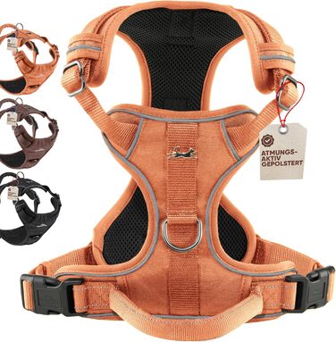 FREUDENTIER Dog Harness with Mesh Padding - Maximum Comfort, Bombproof Fit & Maximum Safety - Anti-Pull Front Ring - Chest Harness for Large, Medium and Small Dogs (Orange, XS)