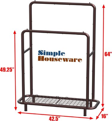 Вішалка-стійка для одягу Simple Houseware з подвійним поручнем та нижніми полицями, бронза