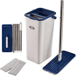 Набір для миття підлоги Formosa 2 з відром з двома відсіками | Плоский моп 360° з мікрофіброю | Віджим без рук + 2 змінні насадки