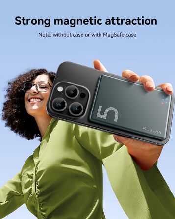 Power Bank Kuulaa Ultra Slim Magsafe, 5000mAh, Бездротова зарядка, Type-C, 20W, для iPhone 15/14/13/12, Space Gray