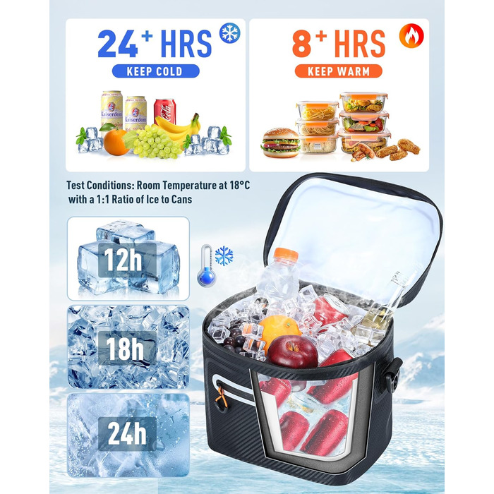 Лекeські 20L Ізольована Холодна Сумка – Переносна Сумка для Пікніків, Походів, Пляжу, Грилю (Чорний, 20L)