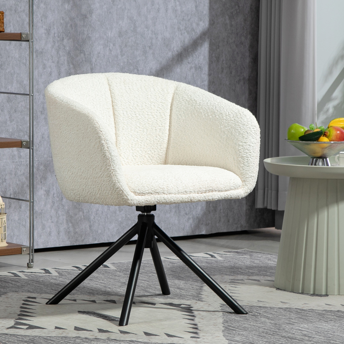 HOMCOM Armchair Lounge Chair with Armrests, 360° Swivel Function, Linen-Look, Swivel Chair with Metal Legs, for Living Room, Bedroom, Cream White | Aosom