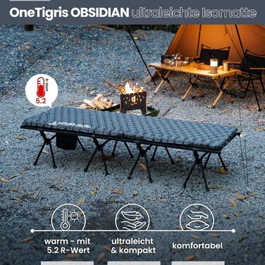 OneTigris Obsidian Isomatte: ультралегка туристична каремат-матрас надувний для кемпінгу та подорожей (товщина 8 см, R-value 5.2)