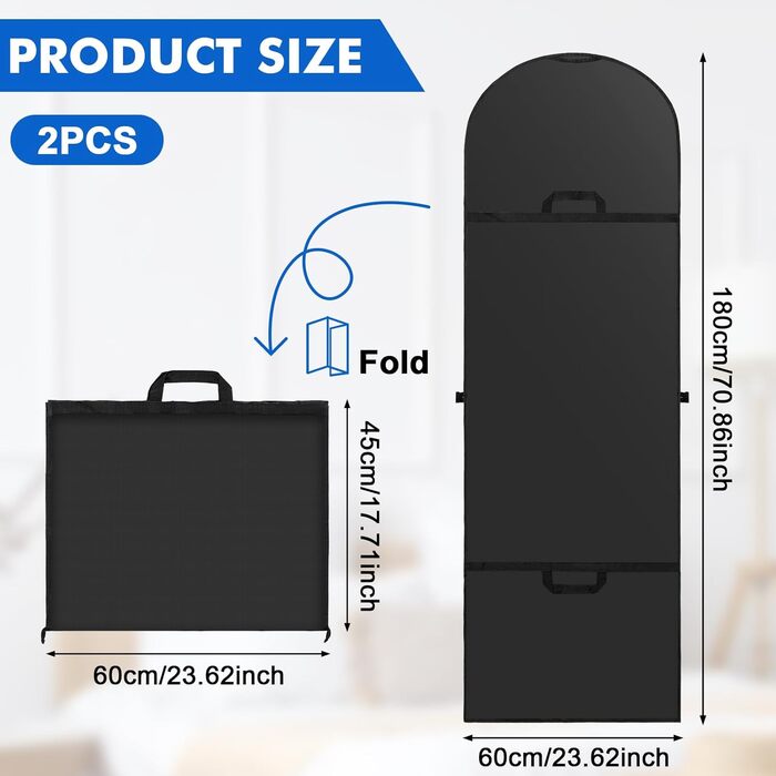 Чохли для одягу 2 шт. 180x60 см, дихаючі, з ручками, для вечірніх та весільних суконь, захист від пилу, складні