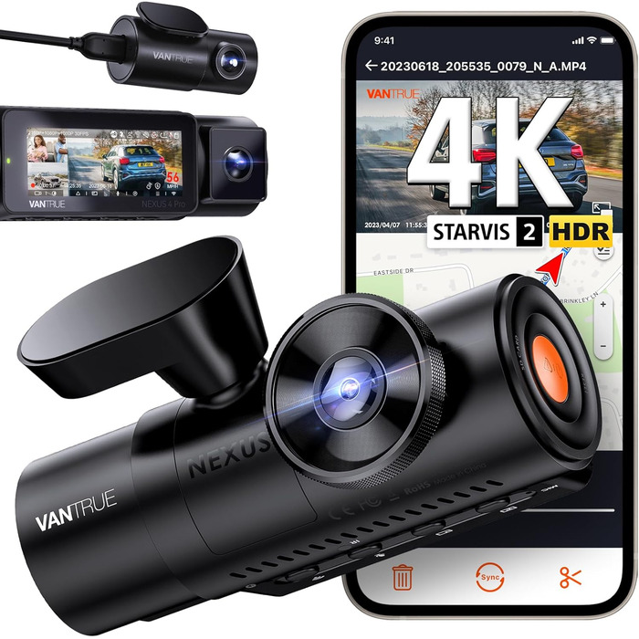 Відеореєстратор VANTRUE STARVIS 2: 4K + 1080P + 1440P, 3 канали, GPS, WiFi, паркувальний режим, нічне бачення, LTE (N4 Pro)