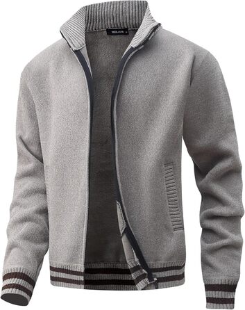 Чоловічий светр з кишенями та коміром-стійкою, флісовий підкладка, кардиган, повсякденний зимовий светр, теплий верхній одяг, куртка, великий розмір (Хакі, XXL)