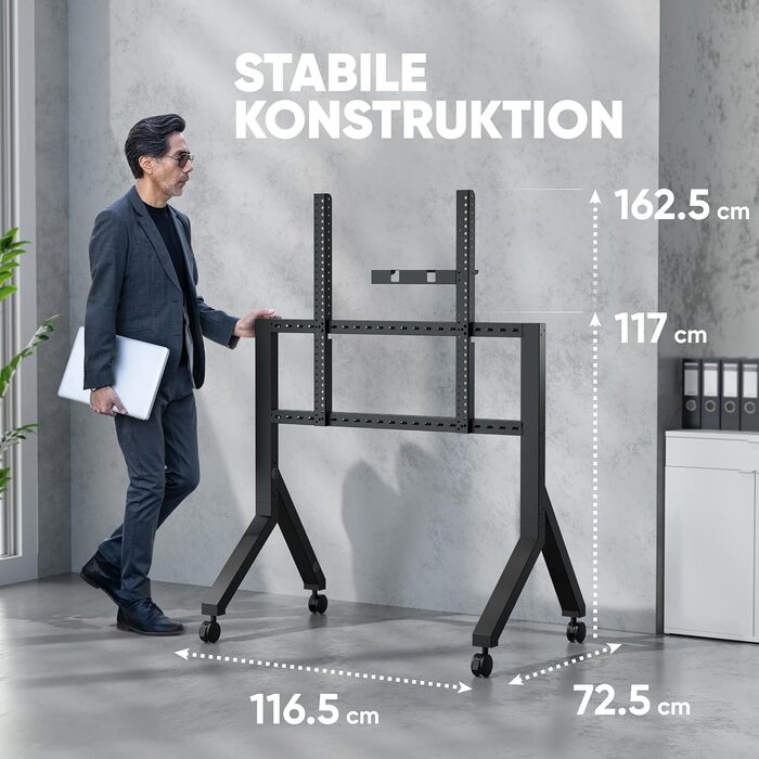 ONKRON Mobile TV Stand for 70-110 inch TVs - Height Adjustable Rolling TV Stand with Shelf, VESA 1000x800, Up to 120.5 lbs, Black