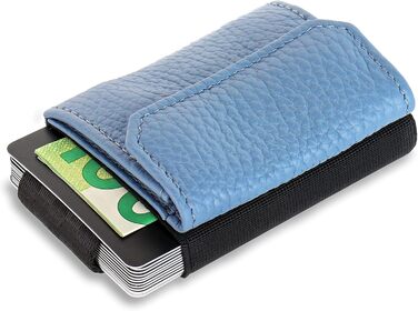 Jaimie Jacobs Minimalist Wallet Nano Boy Pocket Mini Wallet made of Textile with Drawstring, Slim Card Holder for Men and Women (Embossed Leather, Pigeon Blue)