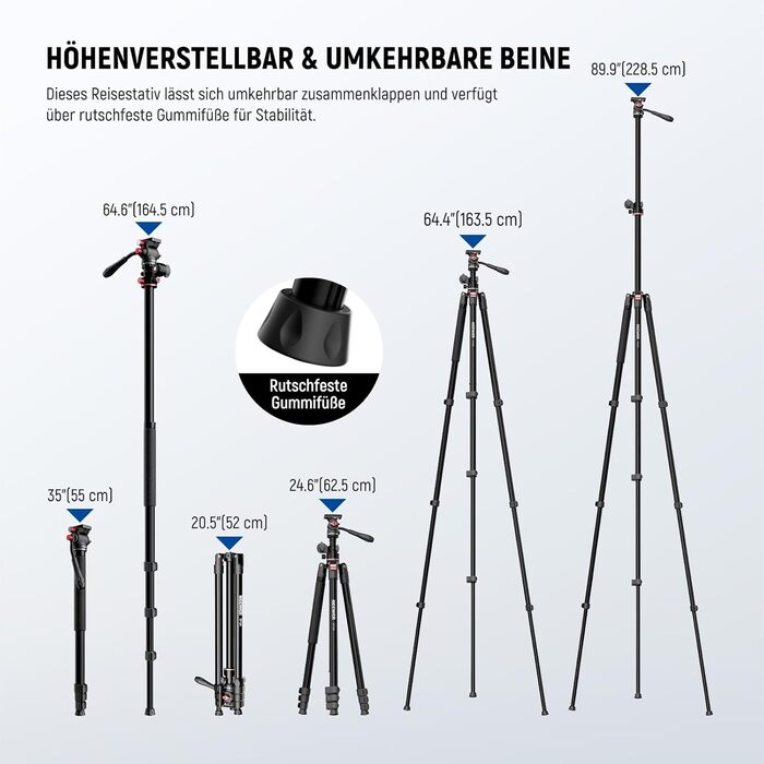 Штатив для камери NEEWER з моноподом, 72 дюйми, алюміній, міцна конструкція для DSLR, екшн-камер, відеокамер, кульковий голковий вушко 360°, платформа Arca-Swiss, максимальне навантаження 15 кг, серветка для очищення