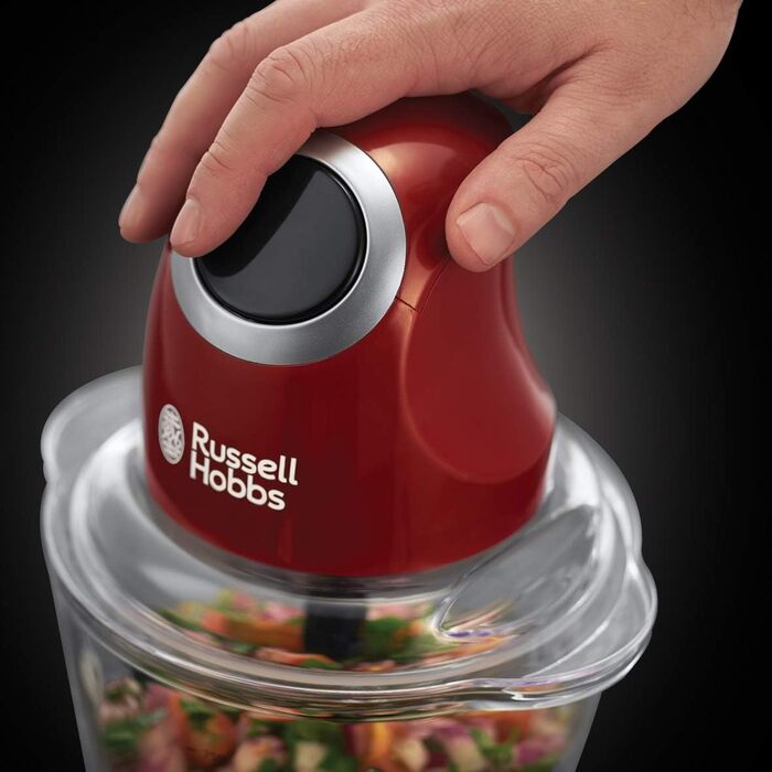 Russell Hobbs Mini Electric Chopper [Glass Bowl with Storage Lid] Desire Red (500ml, Vegetable Chopper, Mixer, Multi- & Universal Chopper for Vegetables, Fruit & Meat) 24660-56 Mini Chopper