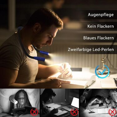 LED лампа на шию LUXJET для читання, в'язання, ремонту - акумуляторна, 3 кольори світла, регульована яскравість (темно-синій)