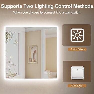 Дзеркало для ванної кімнати Starlead з підсвічуванням 100x70 см, Bluetooth, антизапітніння, регулювання яскравості, 3 кольори світла, функція пам'яті, IP44, LED, горизонтальне/вертикальне, HD скло, Madrid Silver (Bluetooth)