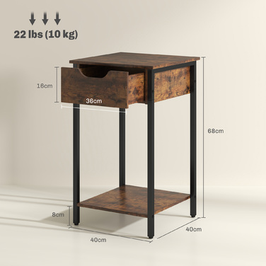 HOMCOM Side Table, Coffee Table in Industrial Design, Coffee Table with Steel Frame, for Living Room, Bedroom, 40 x 40 x 68 cm, Rustic Brown | Aosom