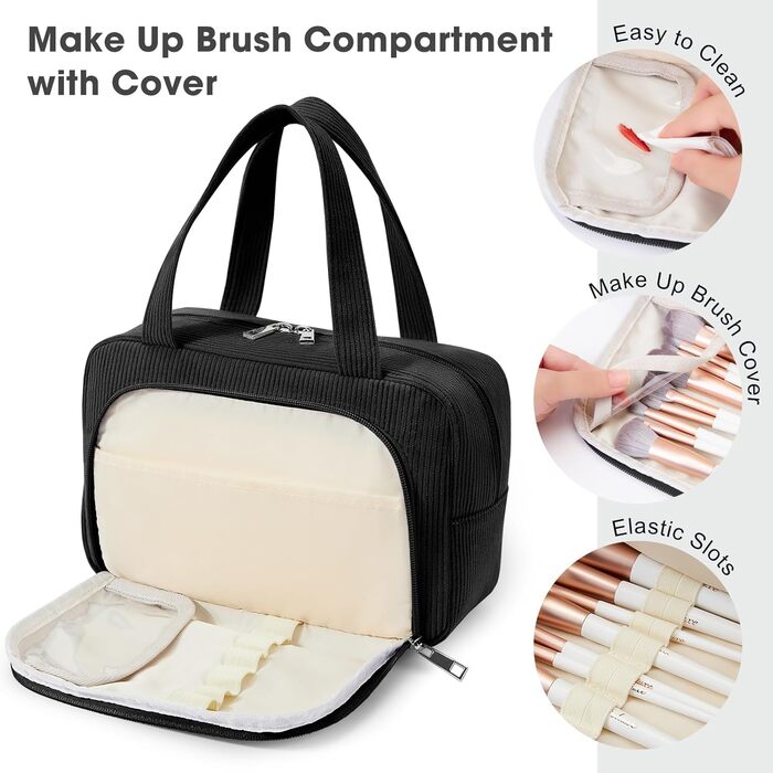 Косметичка для жінок Kalidi з багатьма відділеннями та відділенням для пензликів - велика органайзер для макіяжу та косметики, валіза, чорно-зелений колір