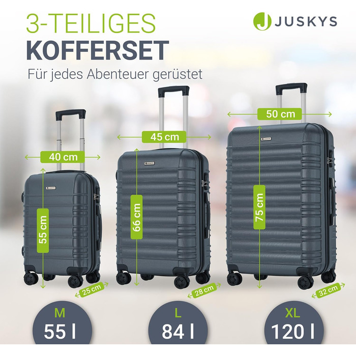 Набір валіз Juskys® Hartschale 4 шт. - з кодовим замком, тихі колеса 360°, телескопічна ручка, легкий, колір антрацит