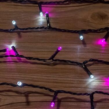 LED гірлянда WISD 13м, 200 LED, рожево-біла. Диммування, 12 режимів, таймер, EU штекер. Декоративне освітлення для дому, балкону, саду.