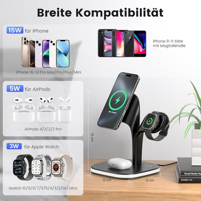 Magsafe Зарядний пристрій 5-в-1 COLSUR для iPhone 17/16/15/14/13/12 Pro Max, Apple Watch 10/9/8/7/6/5/4/SE/2/Ultra, AirPods 4/3/2/Pro - Чорний