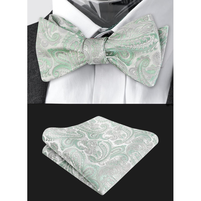 Alizeal Комплект краватки-метелика та кишенькового хустинки в стилі ретро Пайслі, блакитний (Універсальний розмір, салатний + сірий)