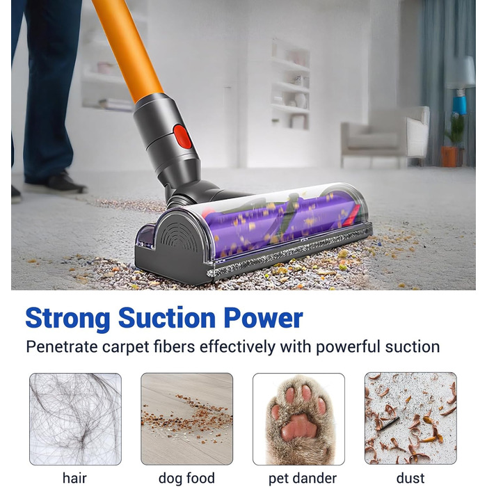 Насадка-турбощітка DAMAIYI для пилососів Dyson V7, V8, V10, V11, V15 - універсальна, для килимів, підлоги, плитки, з прямим приводом