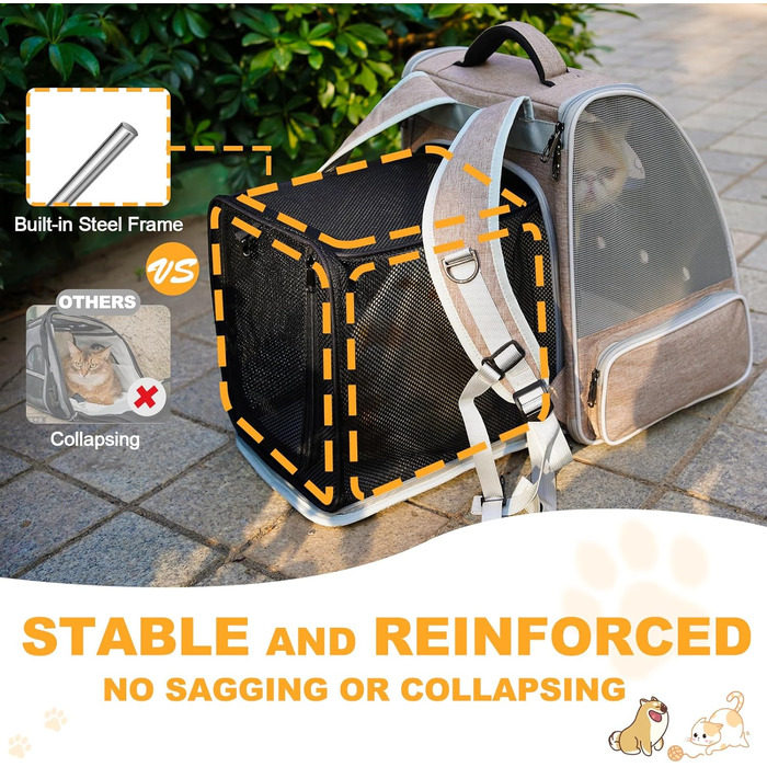 Рюкзак-переноска для котів та собак PENCCOR, розширюваний, для подорожей, дихаючий, великі коти, маленькі собаки, бежевий