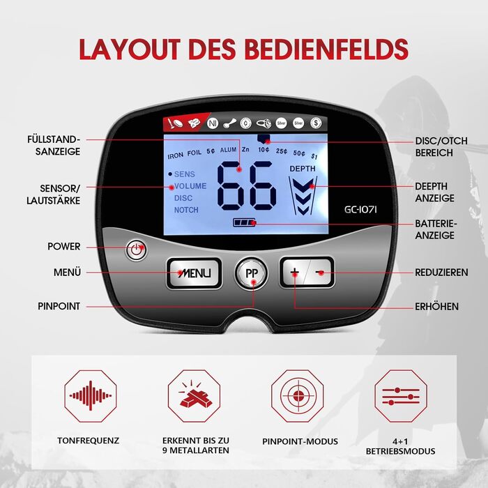 Металошукач професійний 30см, водонепроникна котушка, Pinpoint, DSP-чип, мульти-режим, 12 дюймів