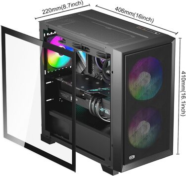 Корпус PCCOOLER C3T500 ARGB Tower ATX з 6 вентиляторами ARGB, сумісний з RTX 40 Series, подвійні скляні панелі, безрамна конструкція (Чорний)