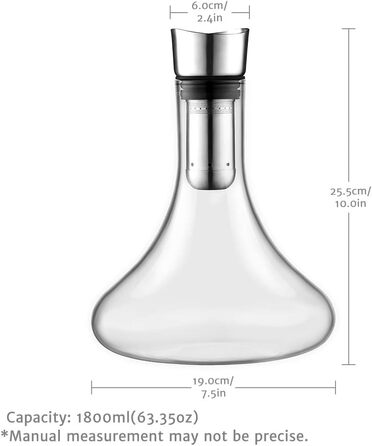 Glastal Decanter - Crystal Glass Decanter with Built-in Aerator for Aerating and Filtering, Drip-Free Pouring, 1800ml/63.3oz (Full Capacity)
