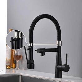 Чорний кухонний змішувач з висувною лійкою, поворотний на 360°, з витяжною насадкою для душу, для високого тиску, чорний, Küchenarmatur Negro