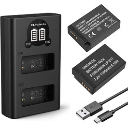 Akku Onshida 2 шт. 1200mAh з зарядним пристроєм для камер Sony ZV-E10, Alpha A6000, A6500, A6300, A5100, A7II, A7RII, A7SII, A7S, A7S2, A7R, A7R2, A3000, A33, A35, A37, A55, RX10, NEX5 (LP-E17)