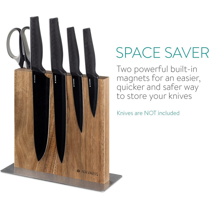 Navaris Double-Sided Magnetic Knife Holder made of Acacia - Magnetic Knife Block, Knife Board, Double-Sided Magnet Holder - Knife Holder, Wood, Unfurnished