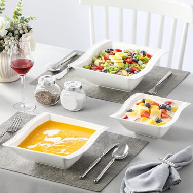 MALACASA Набір мисок для мюслі та супу, 4 шт., кераміка, 800 мл, 2100 мл, 1400 мл, 890 мл (білий)