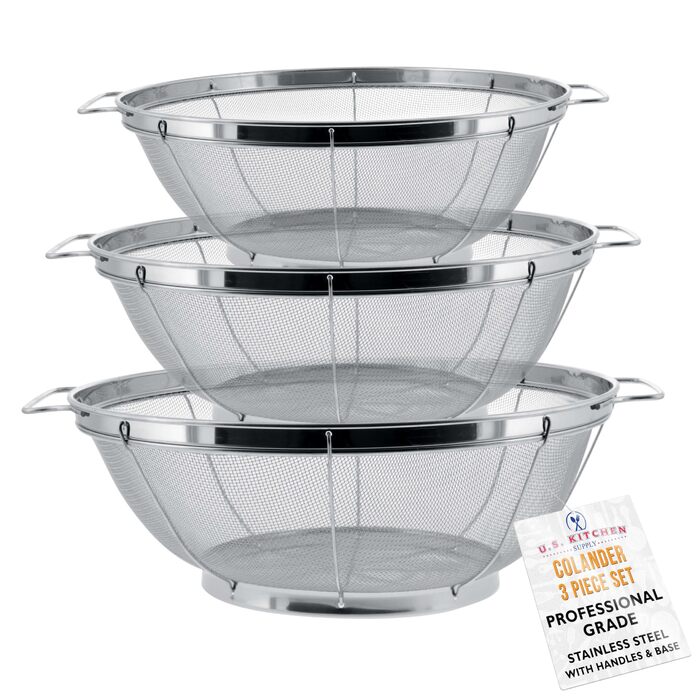 Набір сит з нержавіючої сталі U.S. Kitchen Supply (3 шт) - 27.9 см, 24.1 см, 4 квари, 21.6 см 3 квари - для миття, пропарювання, варіння