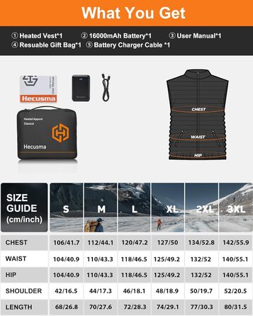 Електрична гріюча жилетка для чоловіків з powerbank 16000 mAh, 7.4 V - для полювання, катання на лижах, мотоциклів та активного відпочинку