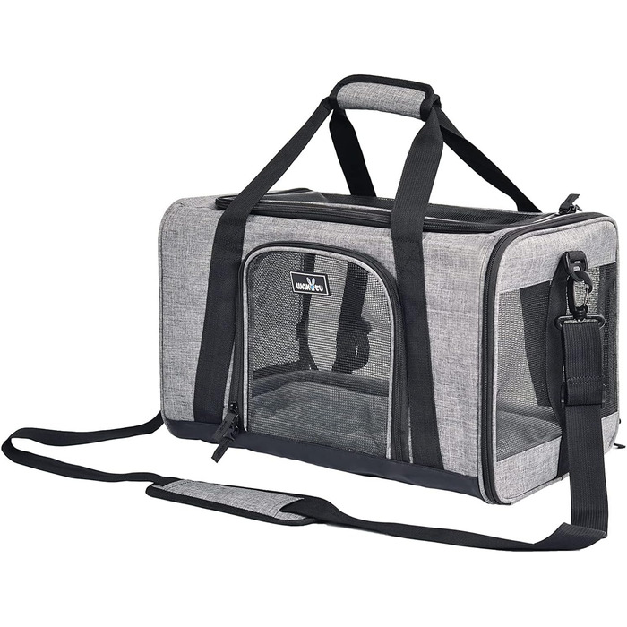 Транспортна переноска для котів та собак, що складається, для подорожей літаком. Підходить для великих котів та цуценят. Сіра переноска для тварин, розмір L (45x28x28 см)