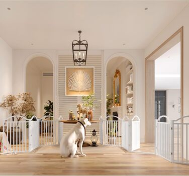 Металеве вольєр для собак BHG, без монтажу, з дверцятами, 243.8 x 81.3 см, аккордеон, 8 панелей, білий