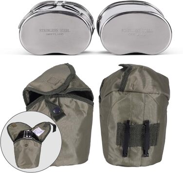 Goetland Stainless Steel US Military Field Bottle Set 1.2l with 0.6l Cup Nylon Bag Water Bottle Cooking Pot Camping Cup