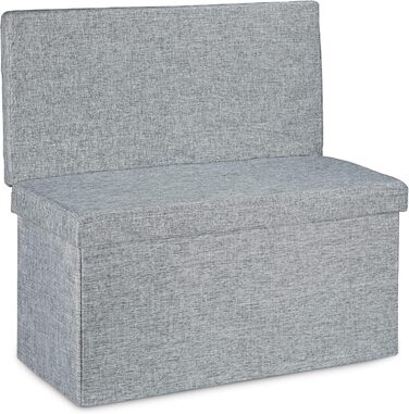 Складаний пуф Relaxdays з спинкою, 73x76x38 см, сіра лавка-скриня з лляної тканини, з місцем для зберігання та кришкою
