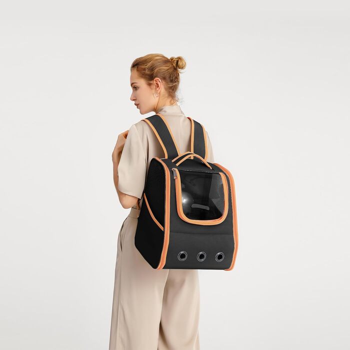 Рюкзак для кота та собаки до 5,9 кг, переноска для тварин з сітчастим вікном, дихаючий рюкзак для подорожей з домашніми тваринами (чорний)