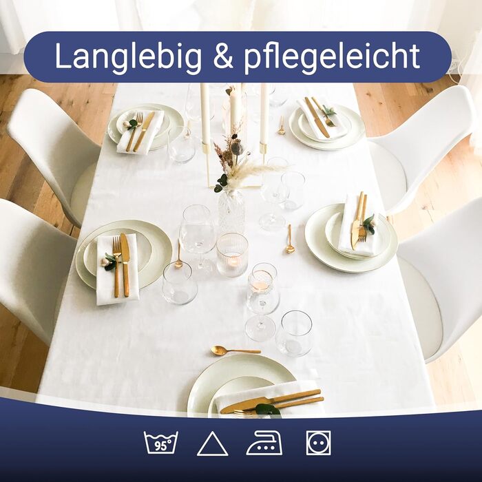 ZOLLNER Tablecloth in 130x280 cm (after washing) - robust and durable tablecloth made of cotton - silky-glossy satin edge - washable up to 95°C - Oeko Tex® Certified - in white