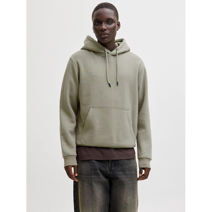 Чоловічий худі з каптуром JACK & JONES Mae однотонний, світло-сірий меланж (розмір XS, колір Vetiver)