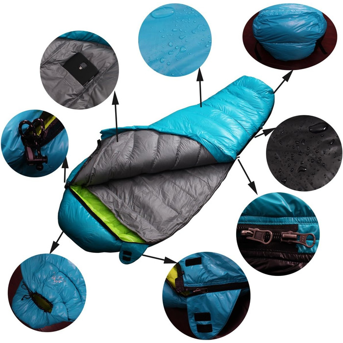 Сплячий мішок LMR Outdoor ultraleichter Mumien для кемпінгу, блакитний, з компресійним мішком