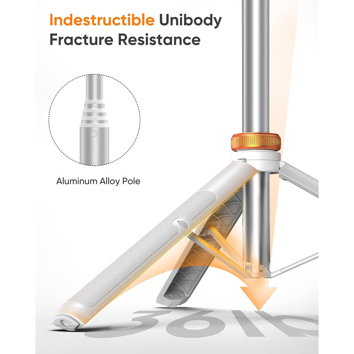 Штатив для смартфона та селфі-стика з пульт дистанційного керування, 158 см, міцна конструкція, регульований, для iPhone/Android (Мінеральний білий)