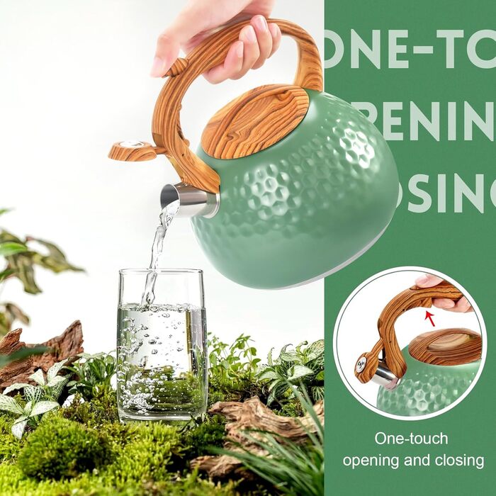 Чайник для плити GGC об'ємом 3,1 л / 3 л з свистком, для води, кави або молока, колірний градієнт сірий/чорний, з дерев'яною ручкою, нержавіюча сталь, для дому