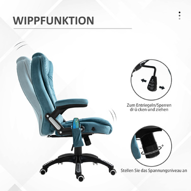 Vinsetto Office Chair with Massage and Heating Function, Adjustable Gaming Chair up to 120kg, 68x72x110-120cm, Blue