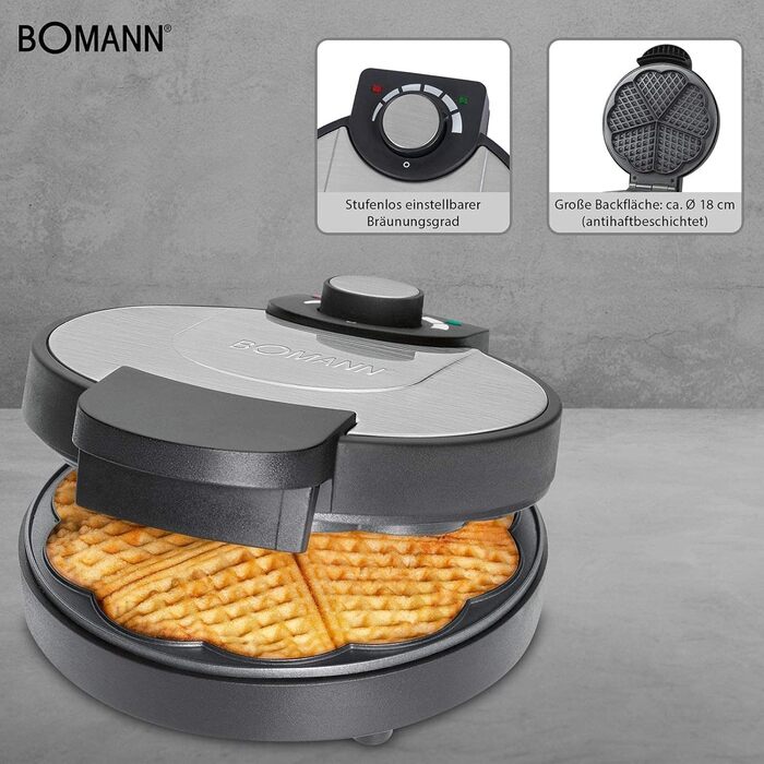 Вафельниця у формі серця з антипригарним покриттям - Вафельниця Starke 1000W з захистом від перегріву та індикатором готовності з нержавіючої сталі
