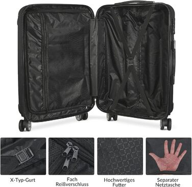 Набір валіз 3 шт. з жорстким корпусом, PC, легкі, міцні, з обертовими колесами на 360° та TSA замком (чорні смуги)
