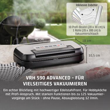 Вакуумний пакувальник CASO VRH 590 advanced: професійний, з висувною камерою, 10 пакетів, тестування - 